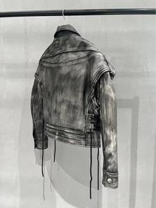 Hombros desmontables mangas desmontables Vintage Moto Biker chaqueta de cuero mujer otoño genuino recortado elegante chaqueta - Product Image 3