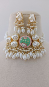 Ensemble de collier de perles Lotus Elegance avec pendentif en émail peint à la main Chaîne en bambou au design unique en laiton lourd-Produit en vrac - Product Image 3