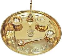 Nouvel Arrivage : Ensemble de Pooja Moderne en Laiton Royal Fait Main, Or Indien, avec 3 Diya, Assiette de Pooja, Thali de Pooja, Assiette Religieuse, Décoration de Temple