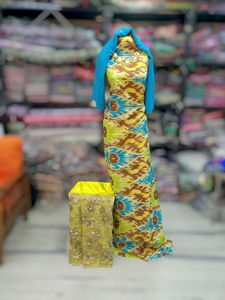 Multicolor Fransawi Dirac with <b>Red</b> Embroidered Shawl | Premium Somali Traditional Wedding Dress - Product Image 6