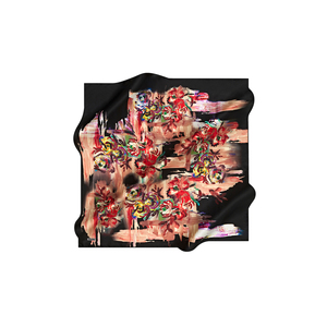 Black Cotton Floral Square Scarf with Silk Crepe Satin Finish - Product Image 1