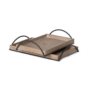 Plateau de service moderne en bois fait à la main, en marbre blanc, de qualité commerciale, compatible lave-vaisselle, écologique, poignées en laiton, élégant, bicolore - Product Image 5