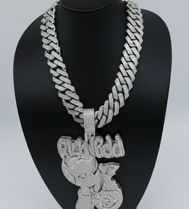 Pendentif exclusif en or blanc 14kt entièrement glacé avec chaîne à maillons, diamants de laboratoire taille brillante, clarté VVS pour les fêtes - Product Image 3