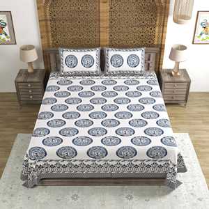 ผ้าปูที่นอนผ้าฝ้ายแท้ขนาดคิงไซส์พิมพ์ลายเข้ารูปและแบนพร้อมเทคนิคทำด้วยมือรวมถึงปลอกหมอนแฮนด์เมดช่างฝีมือ - Product Image 6