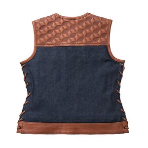 Blue Label femmes hiver Style occidental Denim cuir gilet décontracté coton tenue de club avec lacets latéraux longueur de gilet - Product Image 2