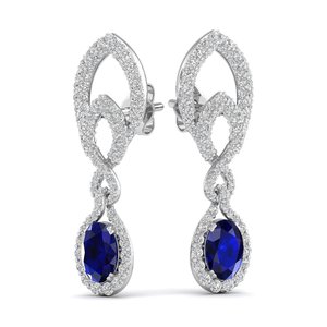 Boucles d'oreilles pendantes REYES, nouveau design, or jaune 14K 18K, moissanite, prix d'usine, coupe ovale, 2,8 carats, saphir bleu, bijoux - Product Image 5