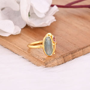 Natural Tourmaline Gemstone Solid 925 Sterling <b>Silver</b> Yellow Gold Plated <b>Statement</b> <b>Ring</b> Gift For Her Wedding Engagement Gift - Product Image 5