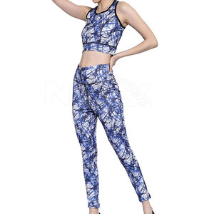 Ensemble de yoga respirant pour femmes, taille plus, 2 pièces, en spandex/polyester, vêtements de fitness, impression par sublimation personnalisée, faible MOQ - Product Image 2