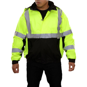 Safety <b>Rain</b> <b>Jacket</b> <b>Lightweight</b> Waterproof Hi-Vis <b>Jacket</b> Two Tone Adjustable Custom Hood for <b>Men</b> - Product Image 1