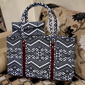 Classic Stylish Women's Jacquard Tote Bag Black White Polyester Cotton Warp Shoulder Handbag Breathable Heavyweight Upholstery - Product Image 1