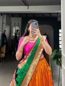 Recién lanzado Formal mujer Paithani Jacquard hecho a mano seda tejido Zari trabajo Saree boda secado rápido - Product Image 6