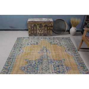 Vintage Large Rug 5.9x8.9 ft (179x270 cm), Turkish <b>Yellow</b> Floral Rug - Product Image 4