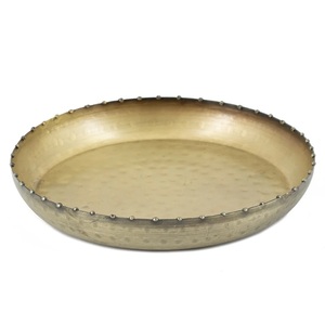 Plateau de service rond décoratif en laiton antique fait main, finition dorée, pour la décoration de table de luxe à la maison, à l'hôtel ou au restaurant, ou comme présentoir à bijoux - Product Image 4