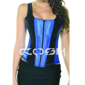 Haut de corset en satin bleu noir avec fermeture éclair sur le devant - Product Image 1