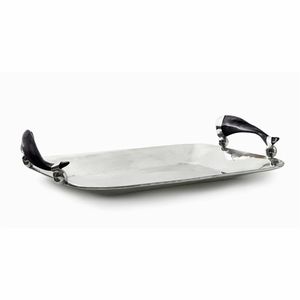 Bandeja de Servicio de Acero Inoxidable Pulido de Lujo con Asa de Imitación de Cuerno, Bandeja Rectangular Decorativa de Metal para Buffet, Decoración de Bodas - Product Image 2