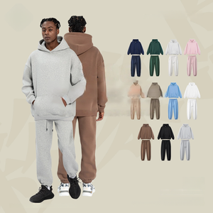 Ensemble de sweat-shirts à capuche personnalisés avec logo, ensemble de survêtements en coton vierge, ensembles de jogging, couleur unie, streetwear, sweat-shirt lourd pour homme - Product Image 1