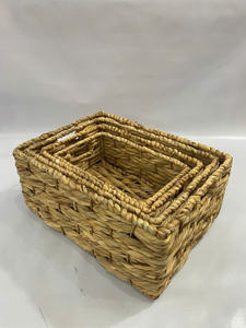 Panier de rangement rectangulaire naturel et écologique, tissé à la main, avec poignées robustes en jacinthe d'eau, pliable, organiseur pour la cuisine - Product Image 2