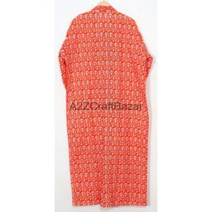 Hecho a mano de algodón indio Maxi vestido Floral impreso estilo Kantha Kimono Premium Albornoz ropa de dormir térmica al por mayor primavera - Product Image 6