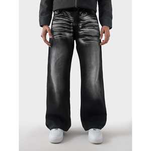 Pantalones Anchos de Mezclilla CORE, Color Negro Lavado, Estilo Vintage Hip Hop, con Parches, Corte Recto, Tejido Holgado para Invierno - Product Image 6