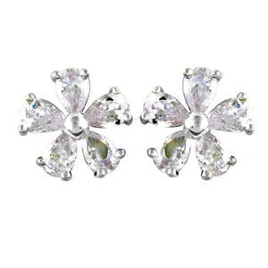 Pendientes de plata con forma de flor para mujer con circonita cúbica, joyería de cristal - Product Image 2