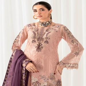 ชุดสูทงานปาร์ตี้และงานแต่งงานผ้าชีฟองของผู้หญิง3ชิ้น10ชิ้นแนวอินเดียและปากีสถานแบบแฟนซีขายส่ง ramsha rangoon - Product Image 5