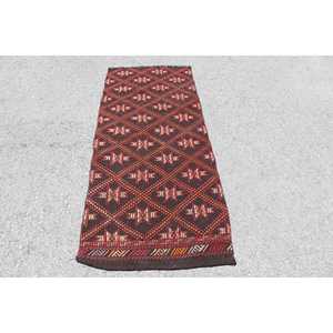 Tapis turc vintage 2,5 x 6,2 pieds, tapis d'appoint, tapis Kilim rouge à bords - Product Image 1