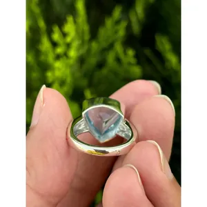 925 Silver Romantic <b>Adjustable</b> Gemstone <b>Ring</b> Blue Topaz Bezel Setting Licensed Private Brand Free Size for Lovers' Hand Shape - Product Image 5