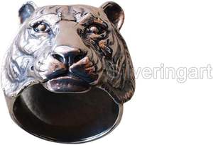 Anillo de Hombre, Anillo Grande con Diseño de Tigre Bengal, Artesanía Detallada, Joyería Hecha a Mano para Navidad, Anillo de Plata de Ley 925 Sólida Personalizable - Product Image 2
