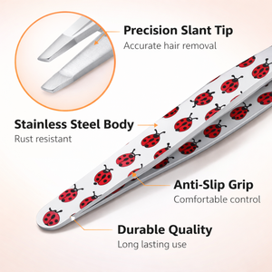 MANAN INSTRUMENTS Pinzas Profesionales para Cejas con Diseño de Mariquita, Acero Inoxidable, Punta Inclinada, Precisión, Antiestáticas, Duraderas - Product Image 2