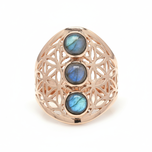 Bagues plaquées or rose en argent 925 avec lunette classique en labradorite - Product Image 1