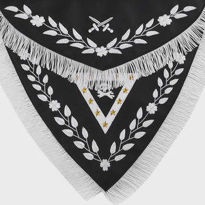 DELANTAL DE CABALLEROS TEMPLAR Bordado a mano de terciopelo negro triangular con borlas de plata - Product Image 6