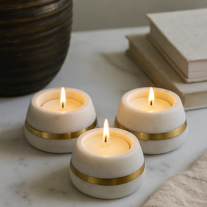 เชิงเทียนหินอ่อนสีขาวฝังทองเหลือง งานฝีมือสุดหรู สำหรับตกแต่งในเทศกาล ทำสมาธิ พิธีกรรม และเป็นของขวัญ - Product Image 6