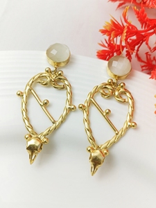 Delicate Style White Chalcedony Cluster Shape <b>Gold</b> Plated Brass <b>Earring</b> Light Weight Wholesale Dangle <b>Drop</b> <b>Earrings</b> for Women's - Product Image 4