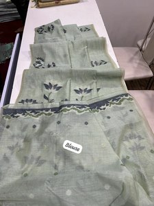 Sari de Algodón Muga Suave de Primera Calidad con Estampado Floral Elegante y Trabajo Latkan, Diseño Drapeado en un Minuto, con Blusa a Juego para Mujer - Product Image 3