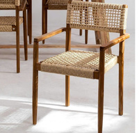 Fauteuil de salle à manger moderne du milieu du siècle (cadre en bois) avec siège et dossier en jonc de mer tressé à la main pour salle à manger et sièges d'appoint