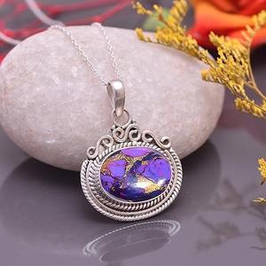 Colgante de tendencia, piedra preciosa turquesa púrpura, colgante de joyería fina de Plata de Ley 925 con sello 925, joyería colgante de plata - Product Image 4