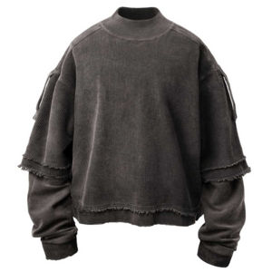 เสื้อยืดโอเวอร์ไซส์ผู้ชายสไตล์วินเทจฟอกสี แขนยาวสองชั้น สไตล์สตรีทแวร์ ผ้าฝ้าย 100% ระบายอากาศได้ดี - Product Image 1