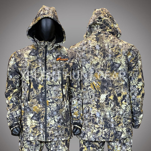 Camuflaje Softshell impermeable chaqueta táctica y pantalón conjunto completo transpirable cremallera frontal interior al aire libre hecho por Hunt Gear - Product Image 1