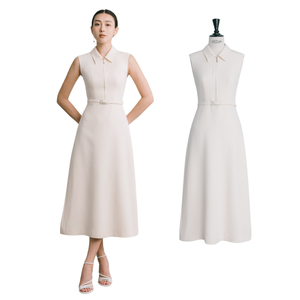 Vestidos de gama alta para mujer, elegante con cinturón, vestido Midi de Sophia, Triacetato 60%, ropa de verano de poliéster 40% para mujer Whiteant - Product Image 1