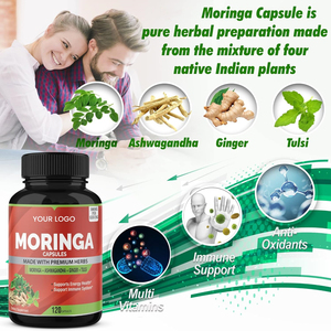 Oem Vegan Moringa viên nang miễn dịch tăng cường quản lý trọng lượng hỗ trợ hỗ trợ sức khỏe tiêu hóa Moringa lá chiết xuất cho người lớn - Product Image 3