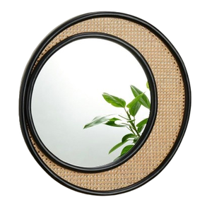 Fabriqué à la main Boho Chic miroir en rotin forme arrondie écologique moderne décor à la maison art mural naturel miroir mural écologique - Product Image 6