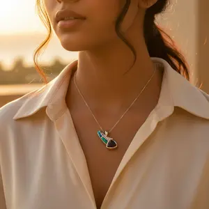 Colgante de Plata 925 con Ópalo y Amatista para Mujer, Joyería de Piedras Preciosas Chapada en Oro con Estilo Religioso, Color de Metal 24K, Color de Chapado 18K - Product Image 1