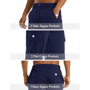 กางเกงขาสั้นผ้าคอตตอนแบบถักสำหรับผู้ชายกางเกงขาสั้นผ้าคอตตอนแบบหลายกระเป๋าเชือกรูดไซส์พิเศษ - Product Image 4