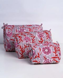 Juego de neceser acolchado de algodón hecho a mano Kantha, estuche de maquillaje con patrón de costura floral blanco de estilo indio ecológico para joyería 3 - Product Image 3