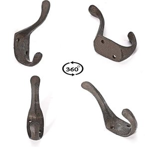 Antique Black Heavy-Duty Double <b>Hooks</b> <b>Wall</b>-Mounted Coat <b>Hooks</b> Vintage Inspired Decorative Cast Iron <b>for</b> Clothing - Product Image 5
