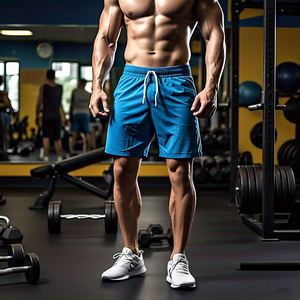 Pantalones cortos deportivos de verano estilo callejero para hombre, ropa de entrenamiento de poliéster 100% de secado rápido, cintura con cordón sólido para culturismo - Product Image 3