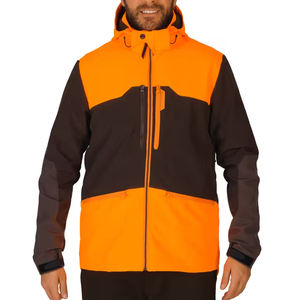 Blaze Orange Upland Chaqueta de caza Tela impermeable a prueba de viento con capucha extraíble Cierre de cremallera Equipo de caza Upland aislado - Product Image 1