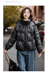 Veste en cuir matelassée en duvet de canard pour femme, mode décontractée élégante, manteau d'hiver, plumes de canard blanches, cuir PU, nouveau style 2025 - Product Image 6