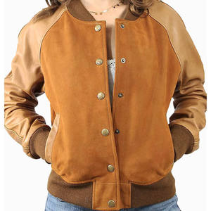 Veste en cuir suédé Femme Vêtements décontractés Qualité supérieure Votre logo Veste universitaire en daim avec manches en cuir - Product Image 1