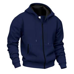 เสื้อฮู้ดผู้ชายแบบสบายๆ มีซิป สำหรับฤดูหนาวและฤดูใบไม้ร่วง ผ้าฟลีซอุ่น ลายเรียบ ดีไซน์มีซับใน ทรงโอเวอร์ไซส์ ไซส์ XL พิมพ์ลายดิจิทัล - Product Image 2